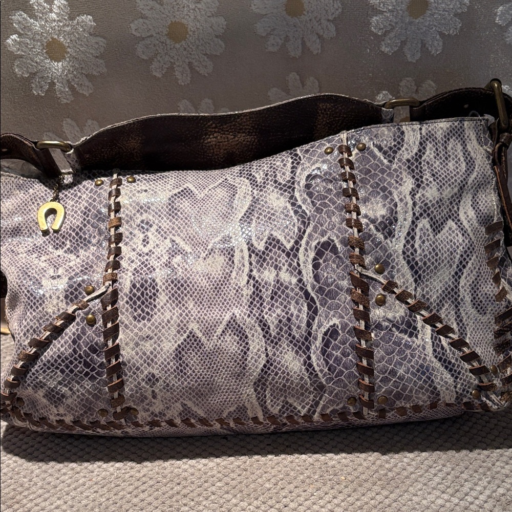 Vintage Betsey Johnson Blue gray Snakeskin leather Shoulder Bag